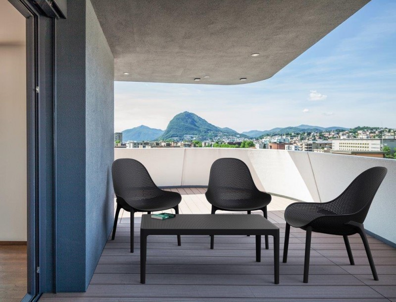 kare mobilier, MOBILIER DE COLLECTIVITÉ,Chaise Sky louange en fibre de verre avec accoudoirs gris charbon