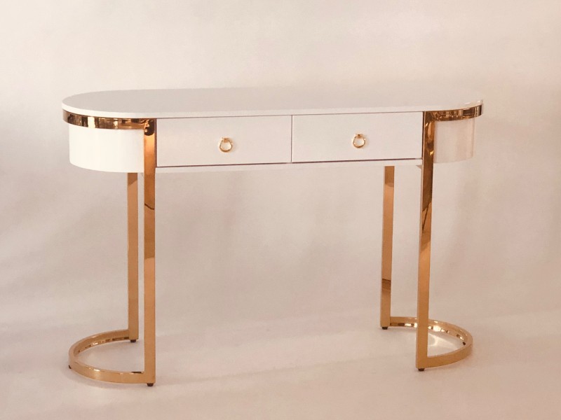 kare mobilier, Console,Console Regency 1200x400x760 inox dore + high gloss blanc