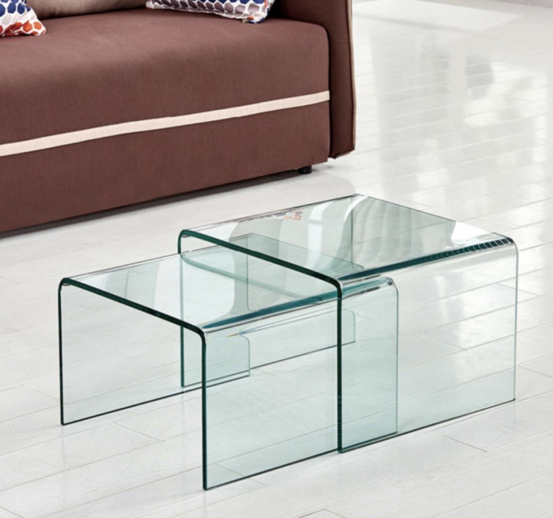 kare mobilier, Table basse &Table de coin,Ensemble de 2 tables de coin mary en verre securit ep 12mm dim 50x45x33cm + 45x45x30cm