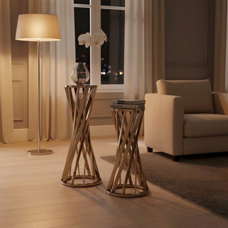 Serie porte vase iris en inox champagne gm