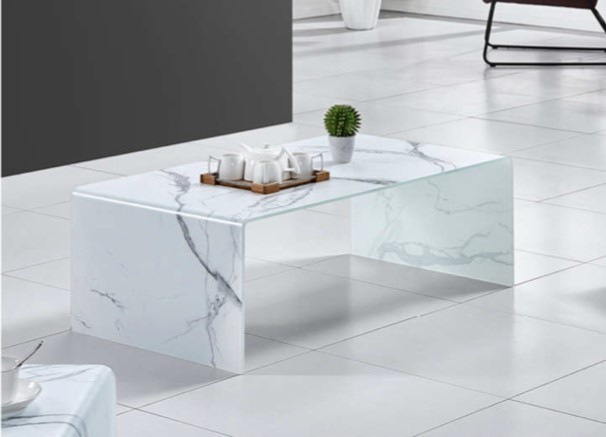kare mobilier, Table basse &Table de coin,TABLE BASSE ALISSA EN VERRE SECURIT EN EFFET MARBRE DIM 110X60X38CM