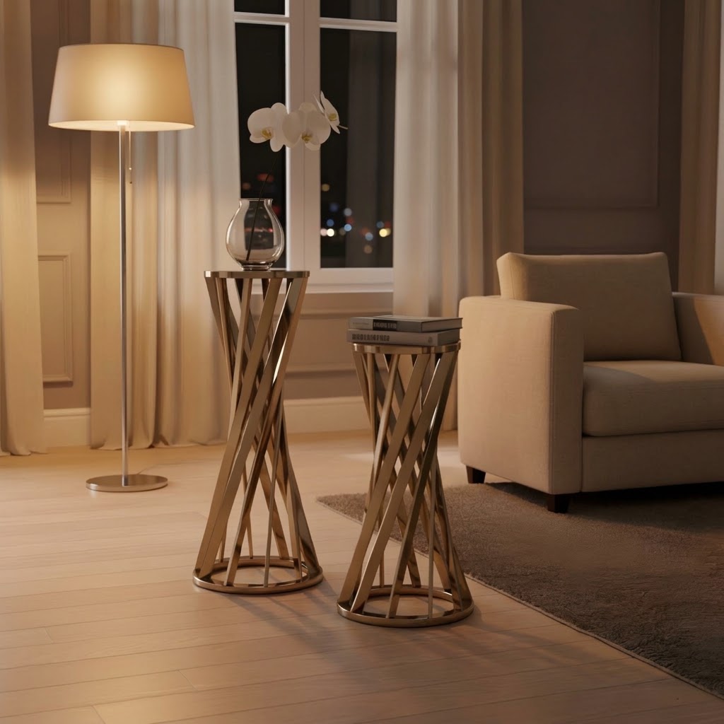 Serie porte vase iris en inox champagne gm